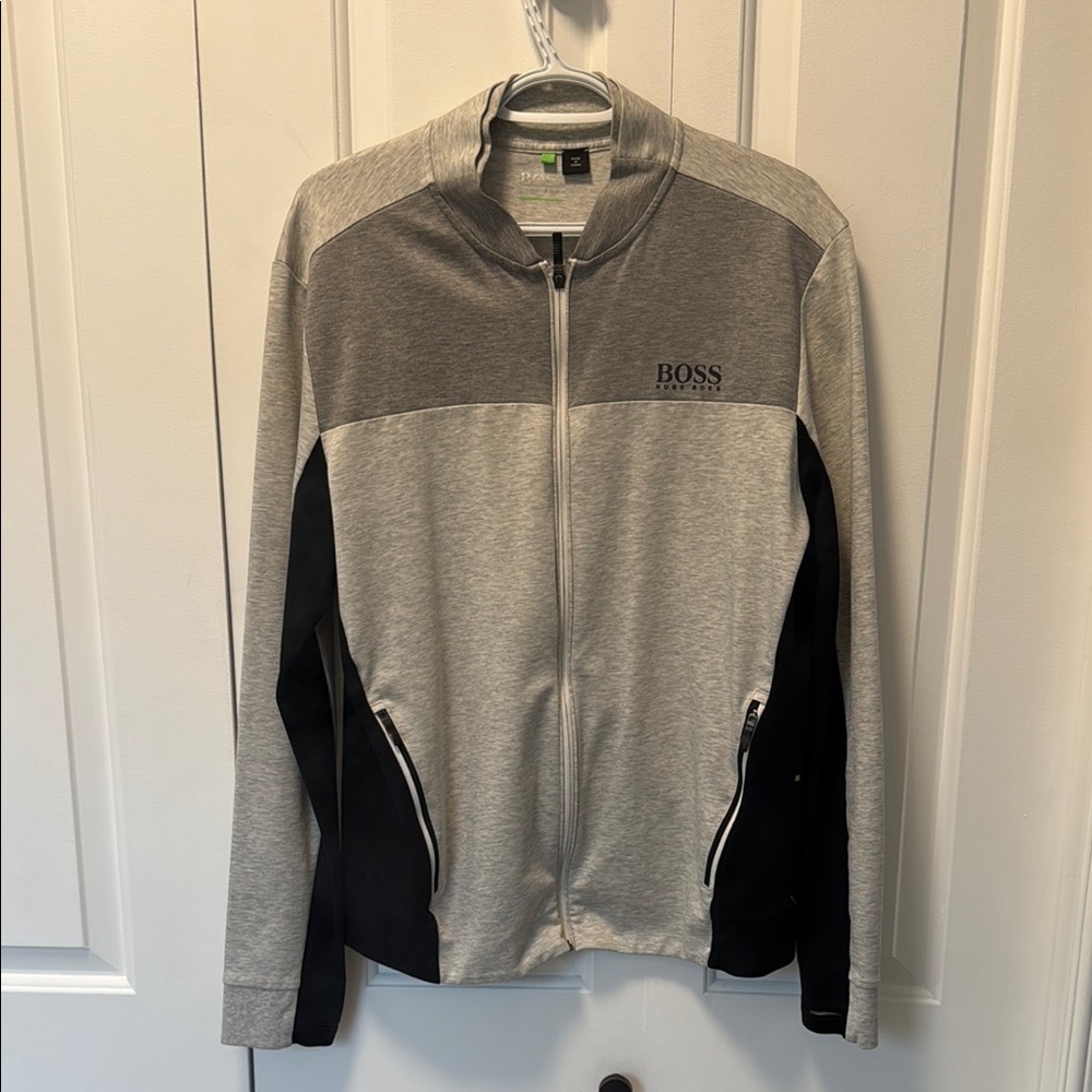 BOSS Gray and Black Zip-Up Jacket